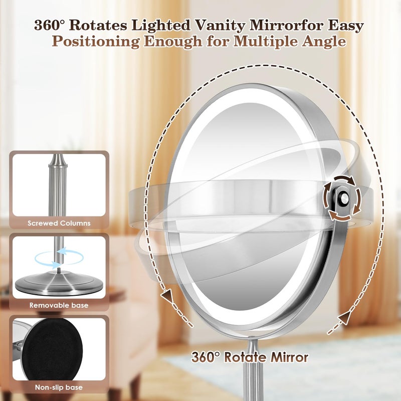 VESAUR 15X Magnifying Mirror with Light, 9.5 Large 5000mAh Rechargeable Double Sided HD Lighted Makeup Mirror with 3 Touch Dimmable Light, 360Â° Swivel Detachable for Travel Vanity Mirror Nickel, Gifts - Image 4